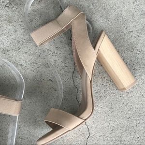 Nude Strap Block Heel Natural Wood Sandal